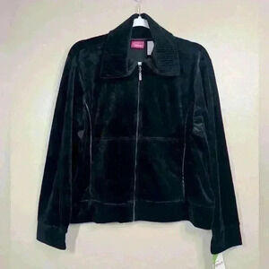 NWT Cappagallo soft black velour Y2K athleisure light crew sweatshirt size XL